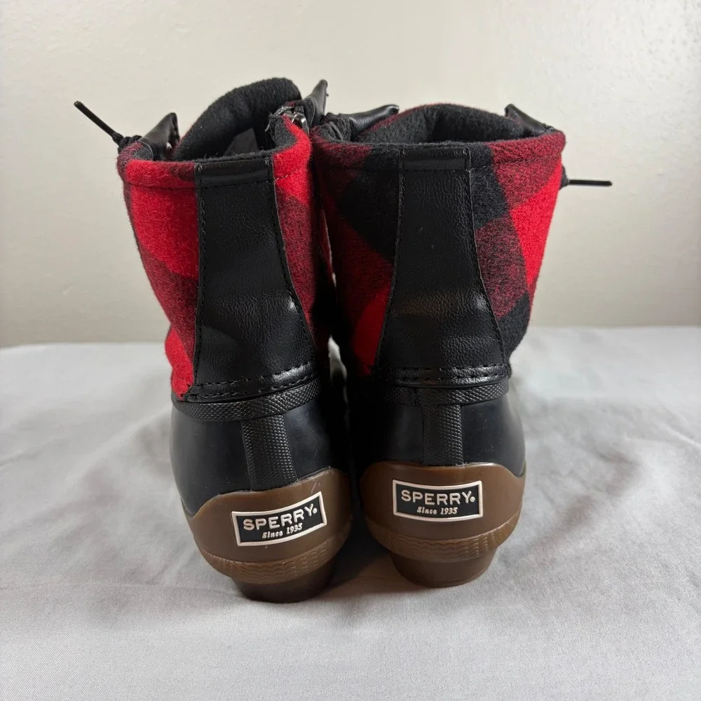 Sperry Saltwater Buffalo‎ Plaid Duck Boots Red Black Wool Waterproof STS85076 8M